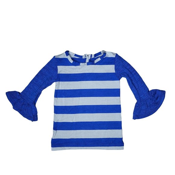 Persnickety NWT blue gray striped ruffle bell long sleeve shirt size 6-12 months - Picture 1 of 4